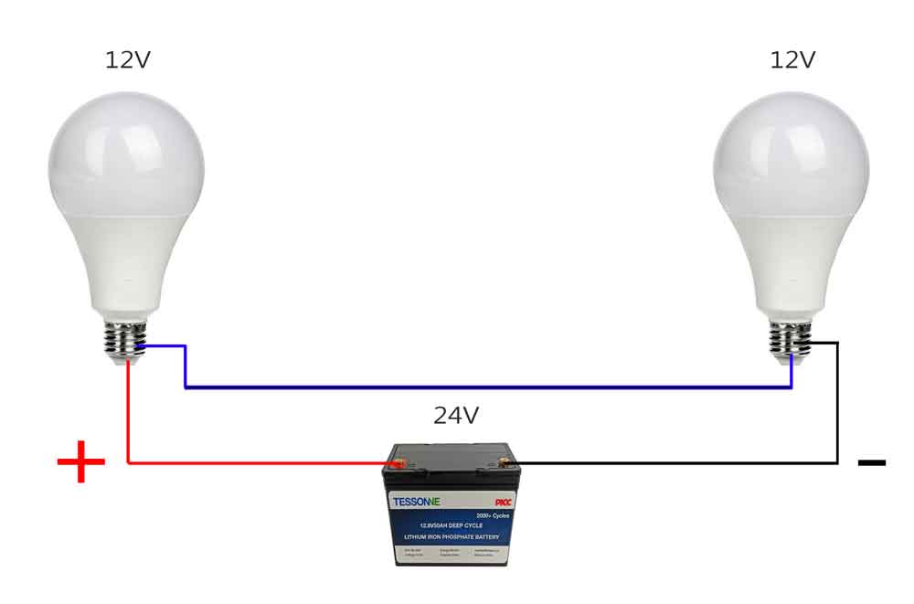 سری کردن لامپ 12 ولت با باتری 24 ولت